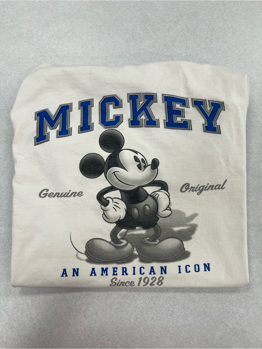 Disney White Mickey Graphic Tee with Blue Lettering